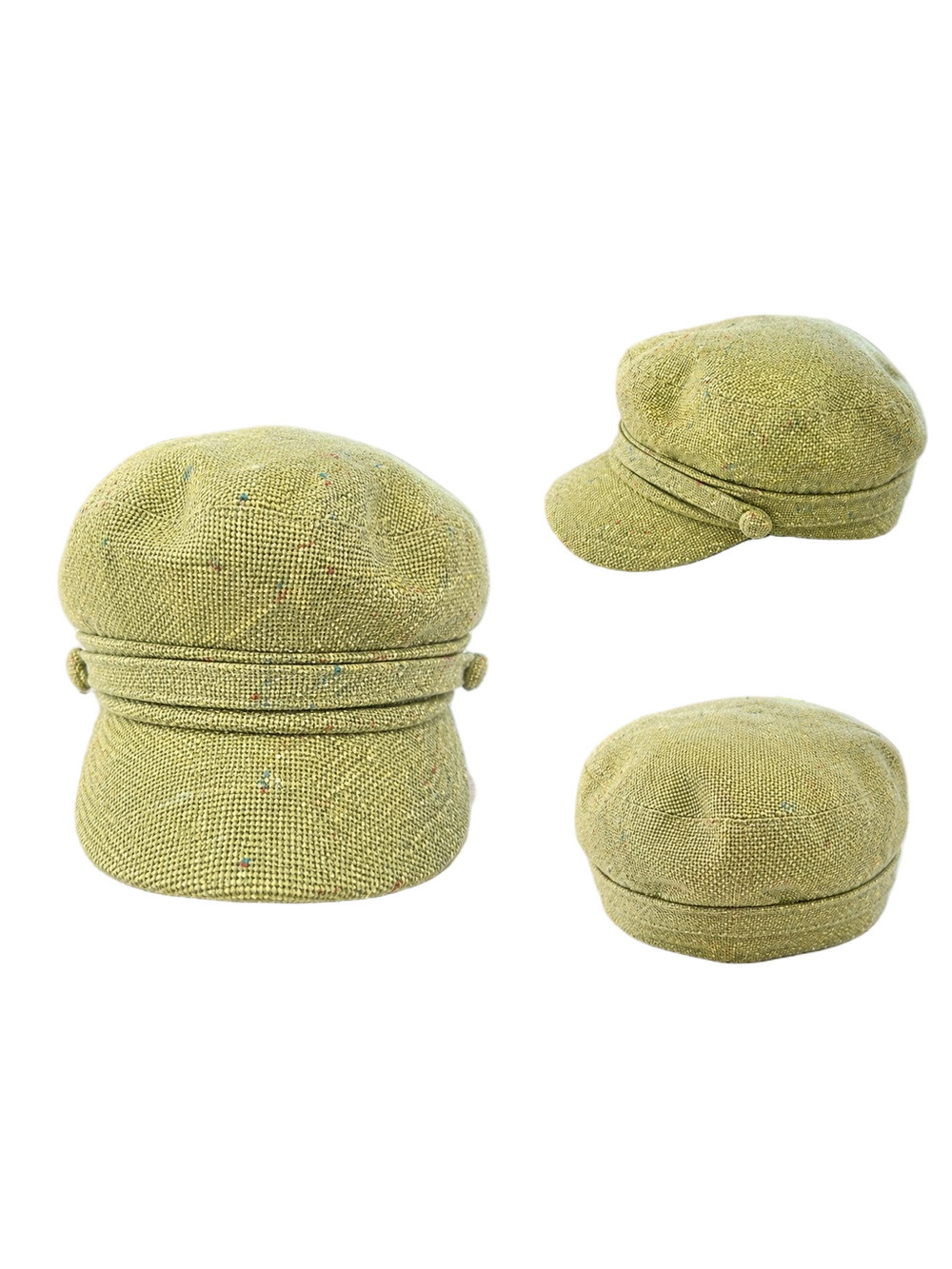 Vintage 1990s Sage Green Tweed Newsboy Hat | Y2K Cabbie Cap | Flecked Baker Boy